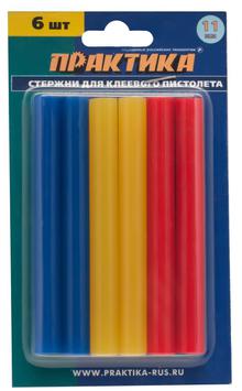 Клей для клеевого пистолета ПРАКТИКА цветные, 3 цвета, 11 х 100 мм, 6шт / блистер (641-688)