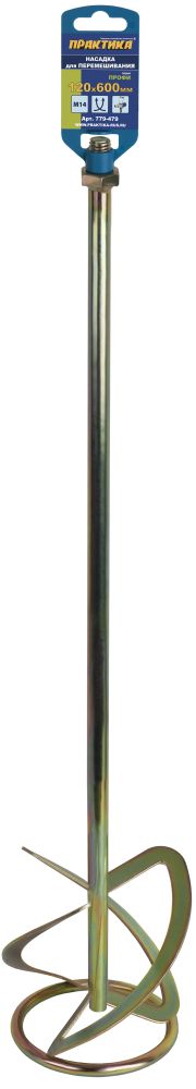 Насадка для перемешивания ПРАКТИКА хвостовик М14, 120 х 600 мм, гипс, цемент, клей д/плитки