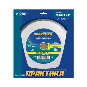 Диск алмазный несегментный ПРАКТИКА "Мастер" 200 х 25,4/22 мм (036-469)