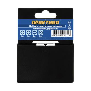 Набор бит ПРАКТИКА "Профи" 12шт PH 3шт PZ 3шт Torx 3шт SL 2шт x 25мм держатель, кассета (036-513)
