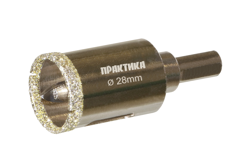 Коронка алмазная ПРАКТИКА "Профи" по керамограниту/керамике  28х70мм, пилотное сверло, (1шт) (917-606)