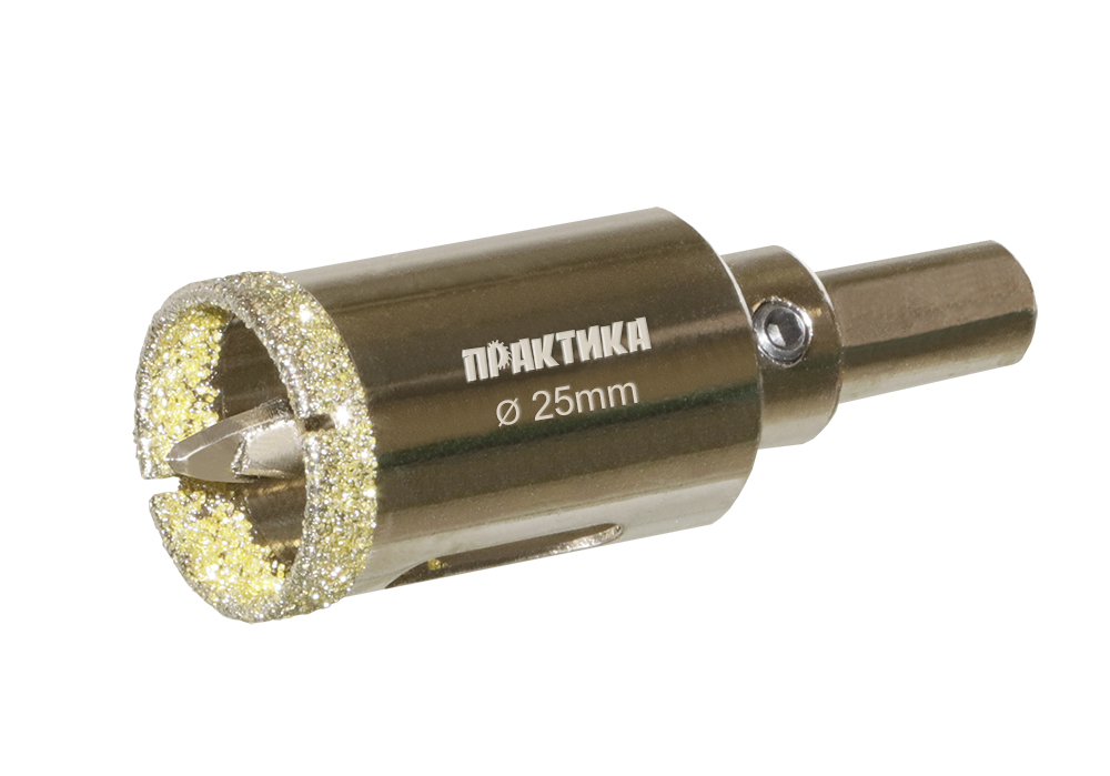 Коронка алмазная ПРАКТИКА "Профи" по керамограниту/керамике  25х70мм, пилотное сверло (1шт) блистер (917-590)