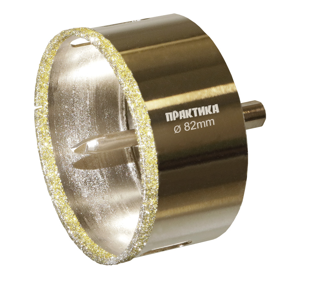 Коронка алмазная ПРАКТИКА "Профи" по керамограниту/керамике  82х70мм, пилотное сверло (1шт) блистер (917-736)