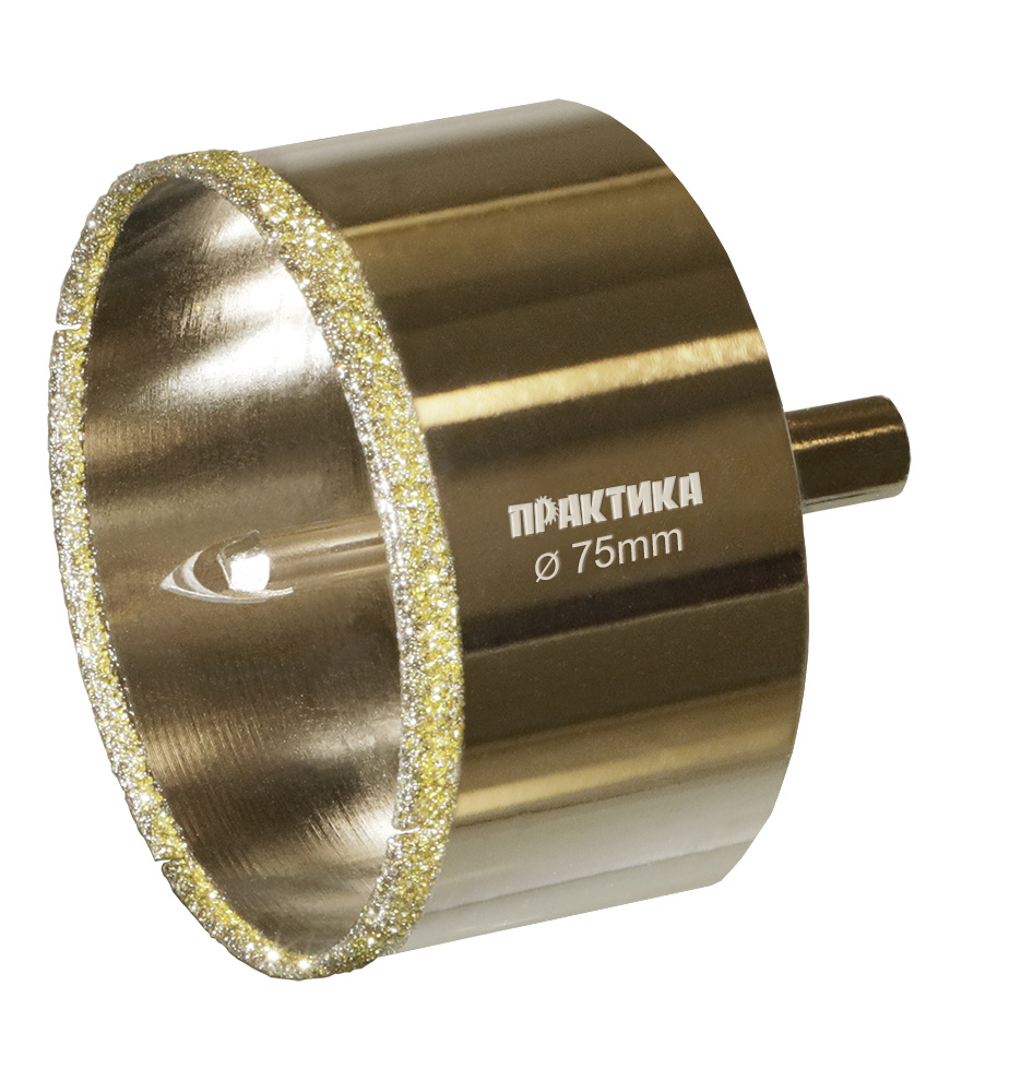 Коронка алмазная ПРАКТИКА "Профи" по керамограниту/керамике  75х70мм, пилотное сверло (1шт) блистер (917-729)