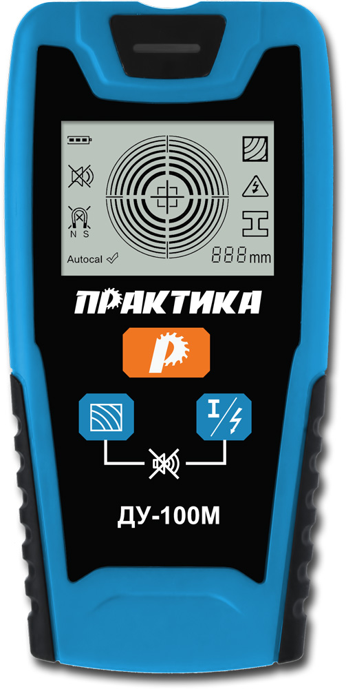 Металлоискатель-индикатор проводки ПРАКТИКА ДУ-100М обнаружение сталь 100мм, медь 70мм, по (912-236)