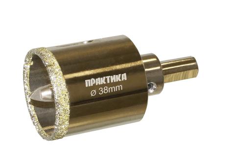 Коронка алмазная ПРАКТИКА "Профи" по керамограниту/керамике  38х70мм, пилотное сверло (1шт) блистер (917-644)