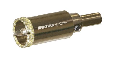 Коронка алмазная ПРАКТИКА "Профи" по керамограниту/керамике  22х70мм, пилотное сверло (1шт) блистер (917-583)