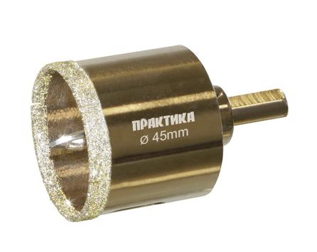 Коронка алмазная ПРАКТИКА "Профи" по керамограниту/керамике  45х70мм, пилотное сверло (1шт) блистер (917-668)