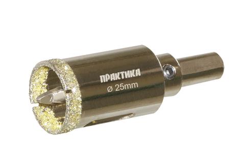 Коронка алмазная ПРАКТИКА "Профи" по керамограниту/керамике  25х70мм, пилотное сверло (1шт) блистер (917-590)
