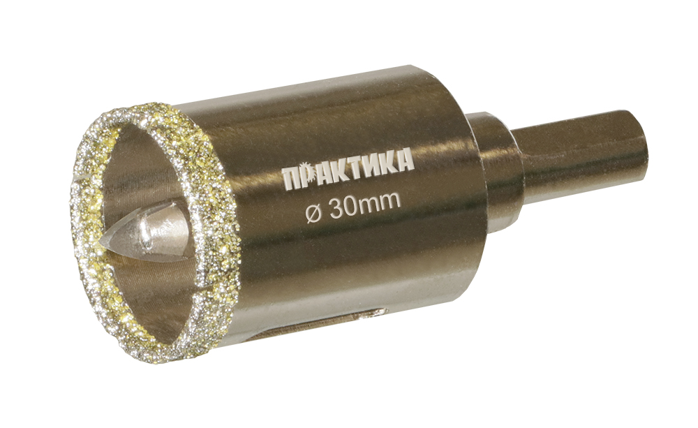 Коронка алмазная ПРАКТИКА "Профи" по керамограниту/керамике  30х70мм, пилотное сверло, (1шт) (917-613)
