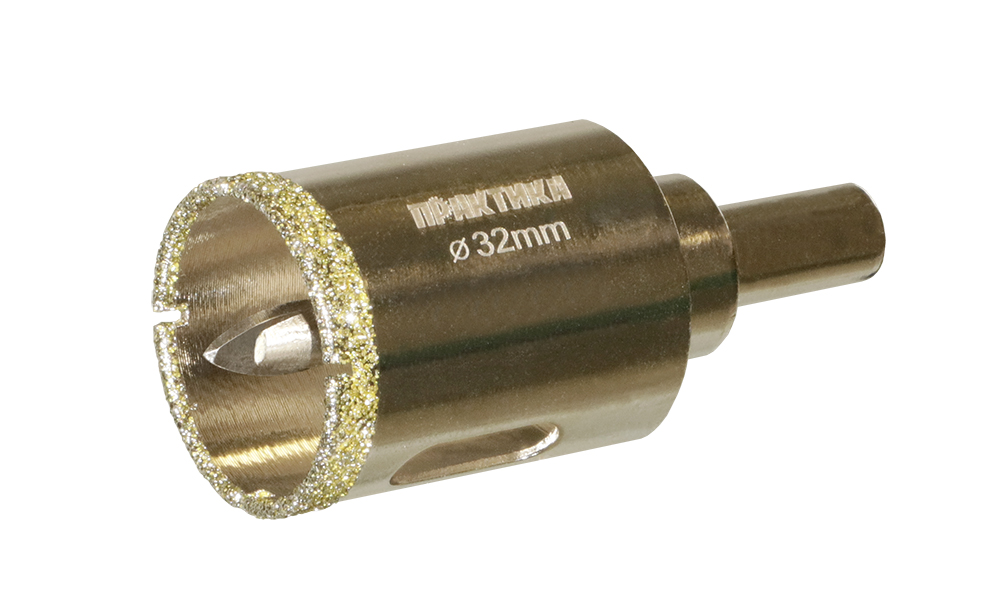 Коронка алмазная ПРАКТИКА "Профи" по керамограниту/керамике  32х70мм, пилотное сверло (1шт) блистер (917-620)