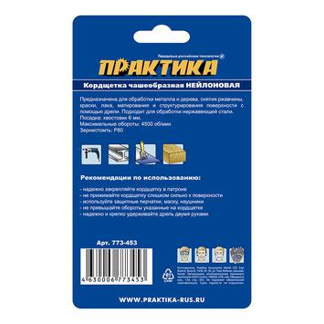Кордщетка для дрели абразивная ПРАКТИКА 63 мм чашеобразная, хвост 6 мм (773-453)