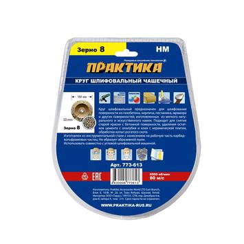 Чашка твёрдосплавная ПРАКТИКА 180 х 22 мм наклонная, зерно # 8 крупное (773-613)