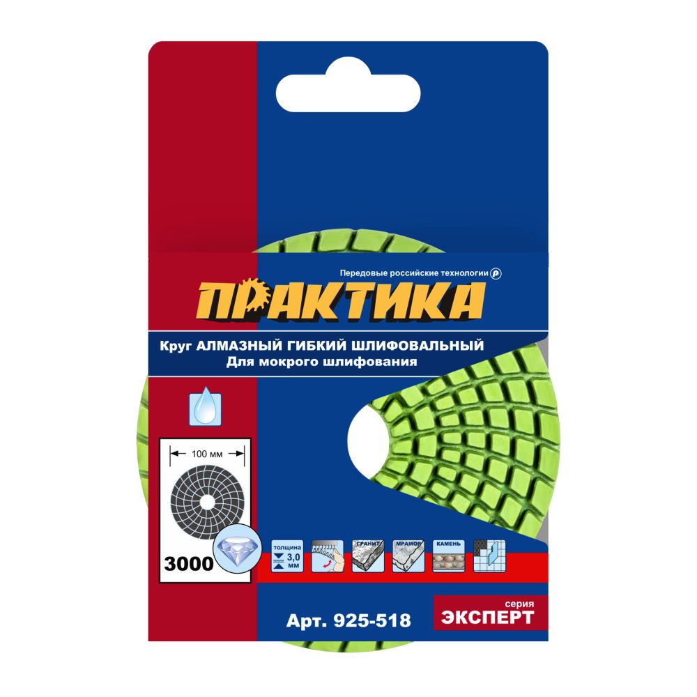 Круг алмазный гибкий шлифовальный ПРАКТИКА 100 мм  для мокрого шлифования,  P3000