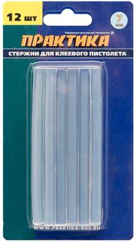 Клей для клеевого пистолета ПРАКТИКА белый, прозрачный,  7 х 100 мм, 12шт, блистер (641-572)