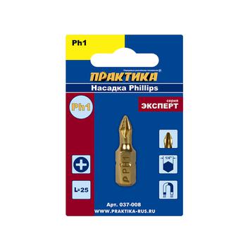 Бита отверточная ПРАКТИКА "Эксперт" PH-1 х  25мм Tin (1шт), блистер