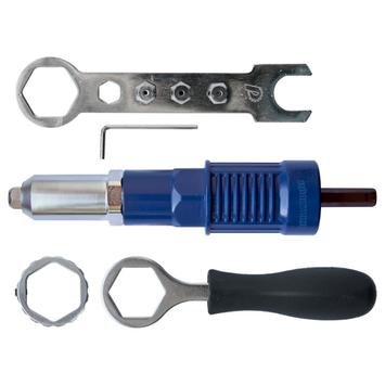 Насадка-заклепочник на дрель ПРАКТИКА насадка для шуруповерта для заклепок 2,4-4,8 мм металлический корпус, с боковой рукояткой (919-648)