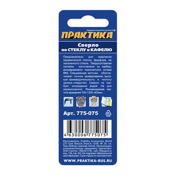 Сверло по стеклу и кафелю ПРАКТИКА "Профи"  V-тип  4 х 51 мм (1шт.) блистер
