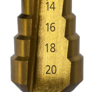 Сверло по металлу ступенчатое ПРАКТИКА 4-20 мм шаг 2 мм TIN (1шт.), ПРОФИ
